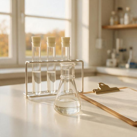 Laboratory glassware with a checklist nearby